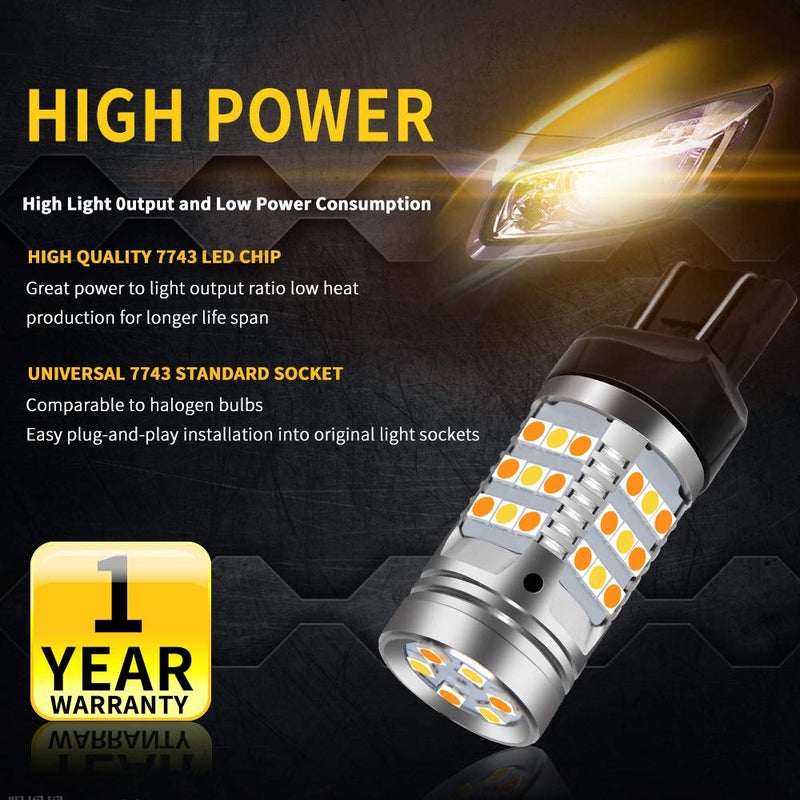 OPL5 2PCs 7443 Cabus Ready Error Free Switchback Amber LED Turn Signal Lights Bulbs White Side Lamp No Hyper Flash Built-in Load Resistor 7443 T20 7441 7505 W21W Led Bulbs (7443 White Amber) - Image 2